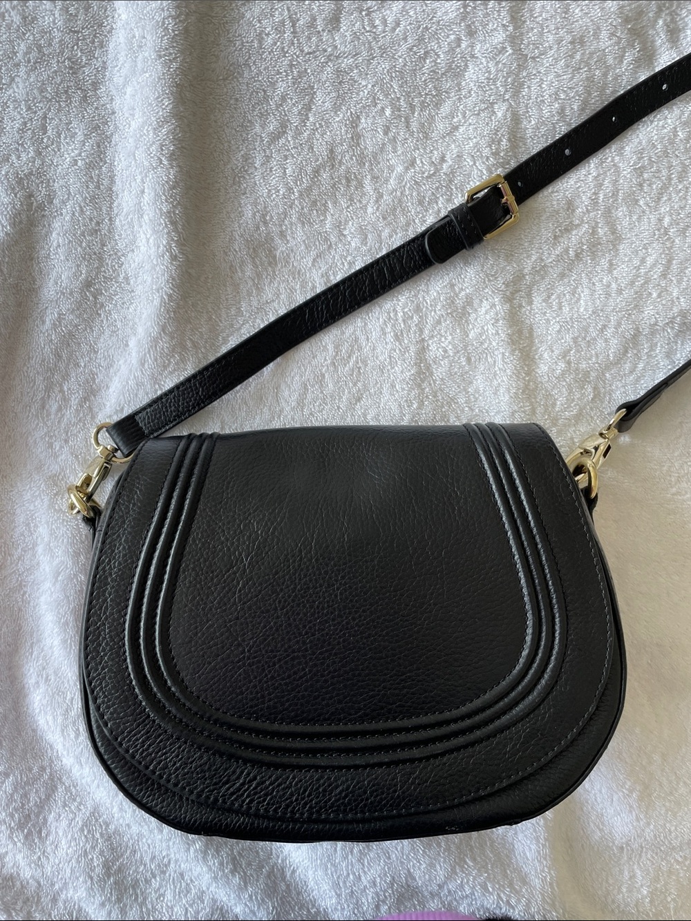 Zenith Black Leather Curved Stitch Crossbody Flap Saddlebag